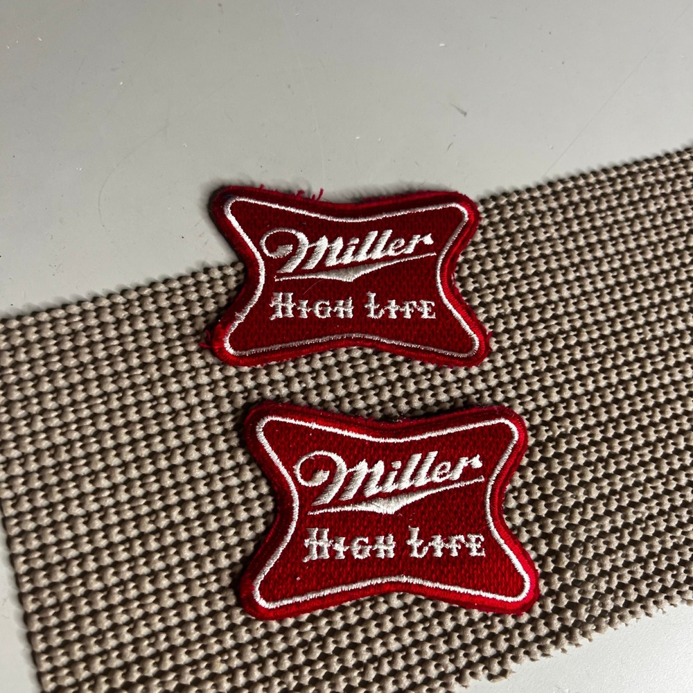 Vintage Miller High Life Embroidered Patches Red White Logo Set of 2 Beer Brewer
